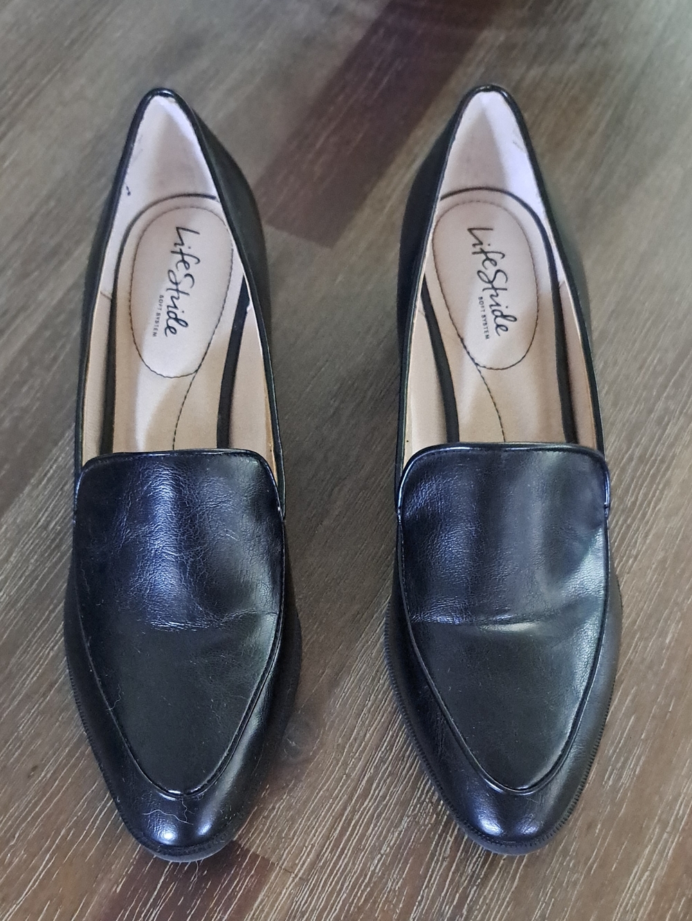 Life Stride Black Pointed-Toe Slip-On Loafers